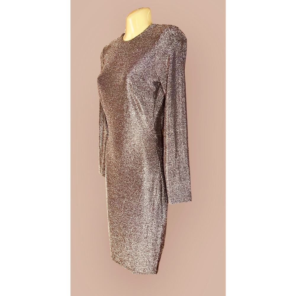 Privy Brown Bodycon Dress w/ Gold Sparkles Size Medium Plunging Draped Back NWT